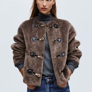 H&M DUFFLE-STYLE JACKET IN BROWN WITH TOGGLE CLOSURES Sz XXS NWT